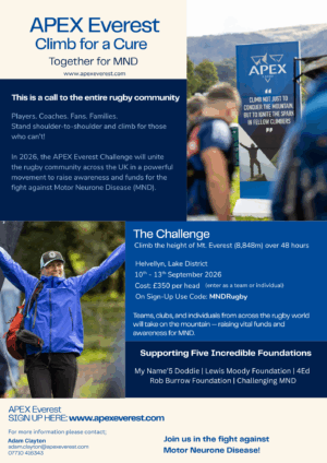 APEX Everest event flyer for MND foundations
